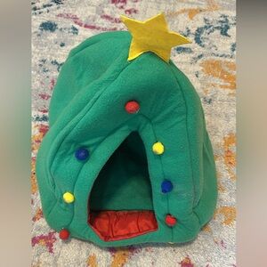 Green Holiday Tree Pet Bed with Colorful Pom-Poms